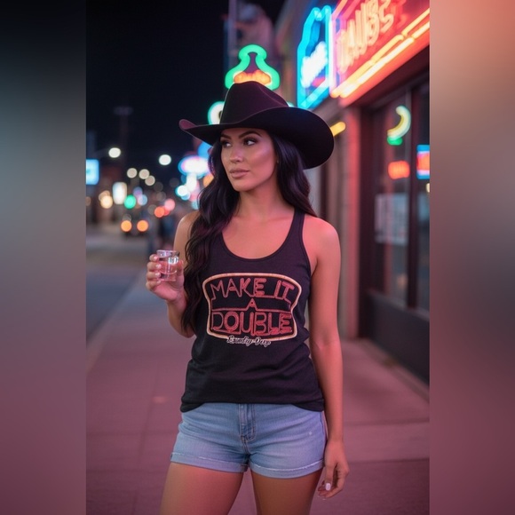 country deep Tops - Make it a double Black Graphic Tank Top